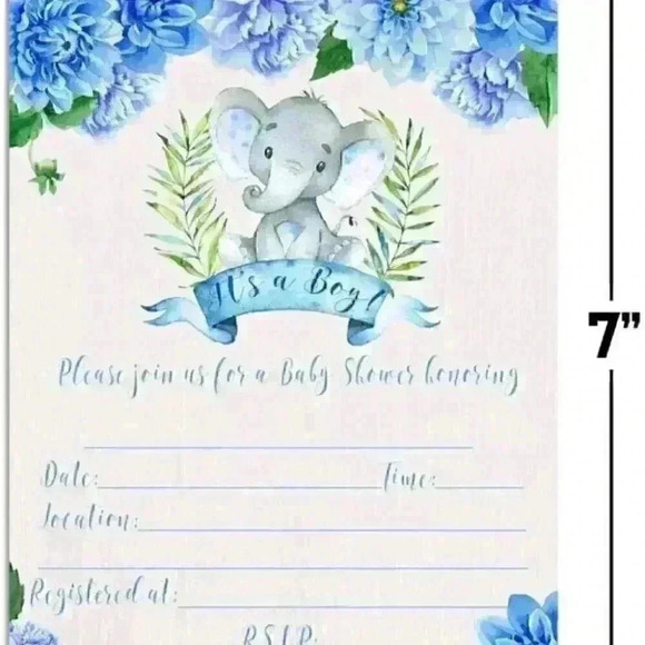 Watercolor Dahlia Floral Elephant-Themed Baby Boy Sprinkle Shower Invita… - Picture 5 of 5